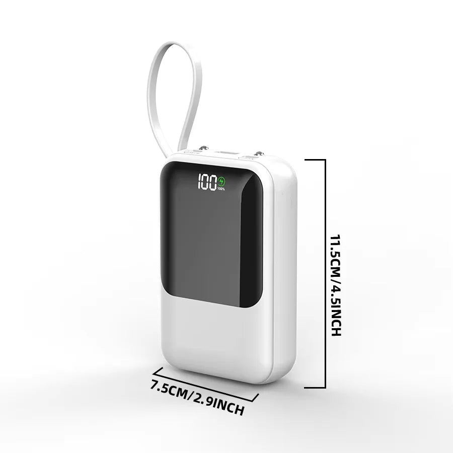 10,000mAh Portable Power Bank with Built-In Charging Cable