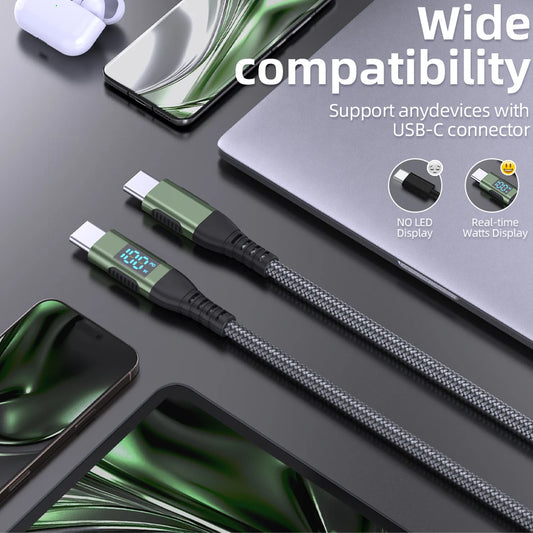 100W USB-C to USB-C Fast Charging Cable with LED Display