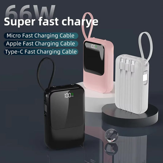 10,000mAh Portable Power Bank with Built-In Charging Cable