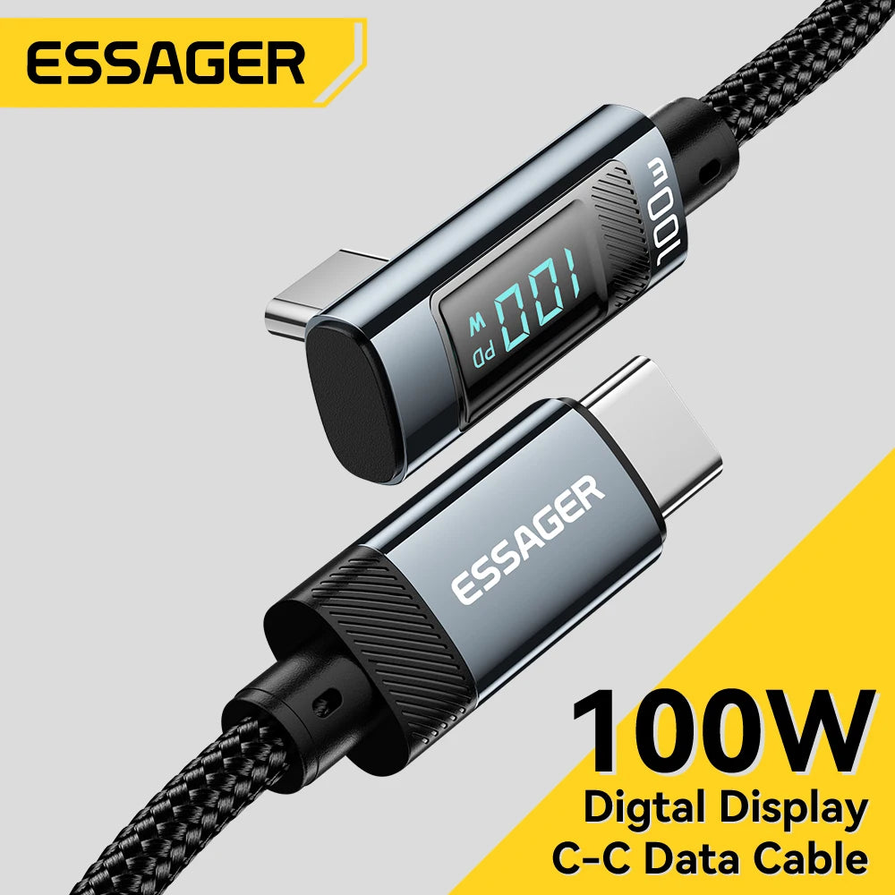 Essager 100W USB-C Fast Charging Cable – 90° Elbow & Digital Display