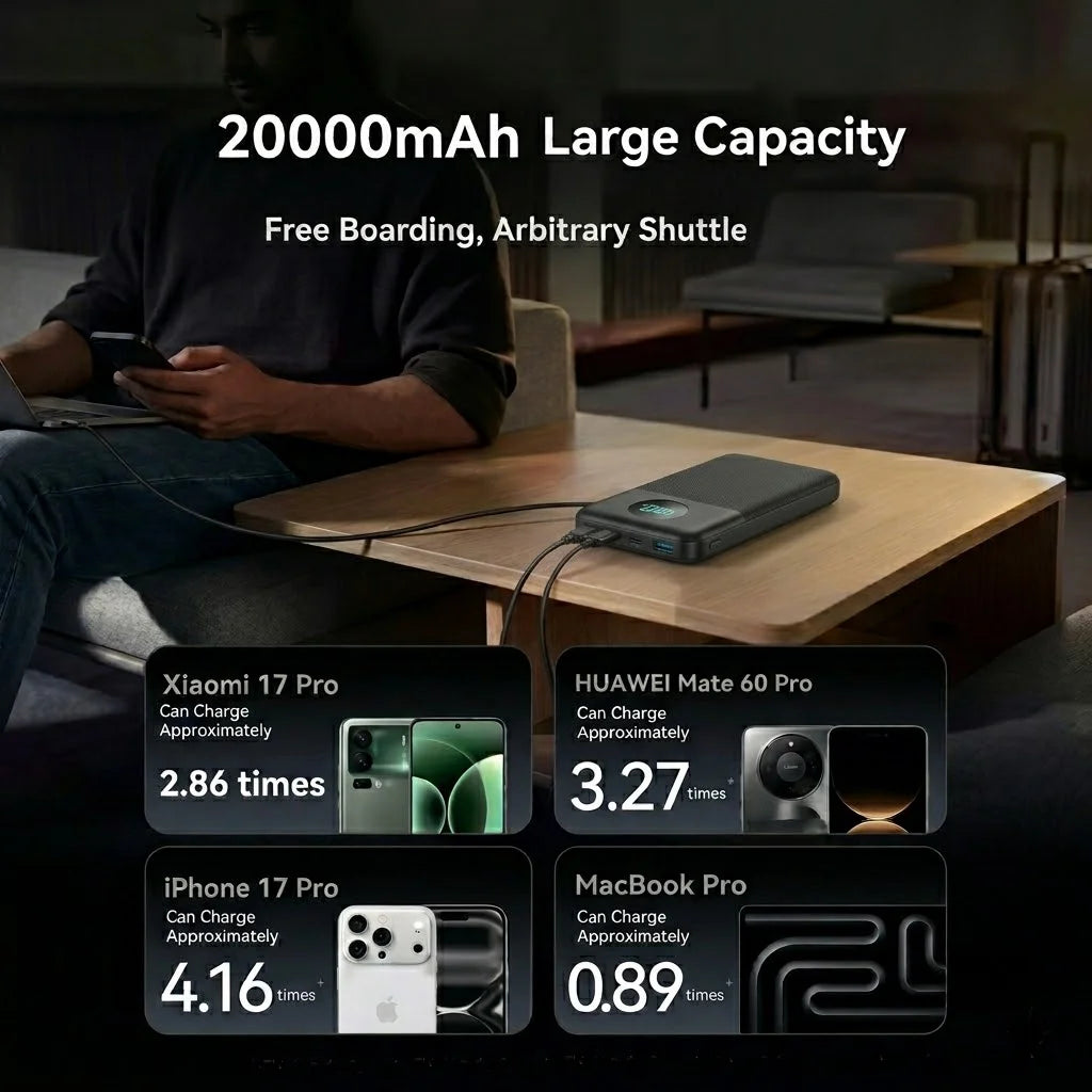 20,000mAh Power Bank – 18W PD Fast Charging with 3 USB Ports