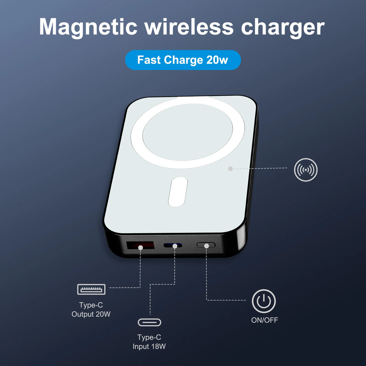 Magnetic 10,000mAh Wireless Power Bank – PD 20W LED Display