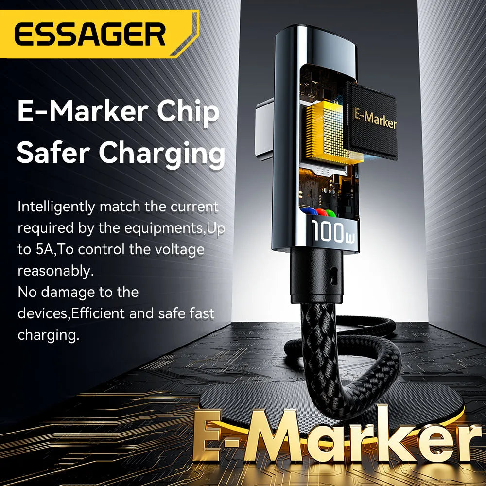 Essager 100W USB-C Fast Charging Cable – 90° Elbow & Digital Display