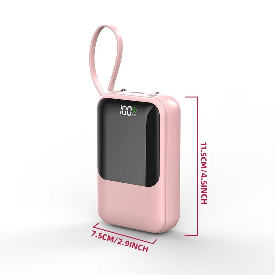 10,000mAh Portable Power Bank with Built-In Charging Cable
