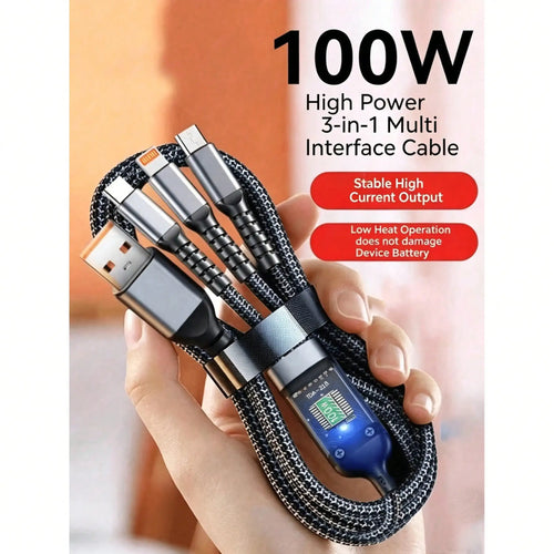 100W 3-in-1 Fast Charging Cable with Power Indicator