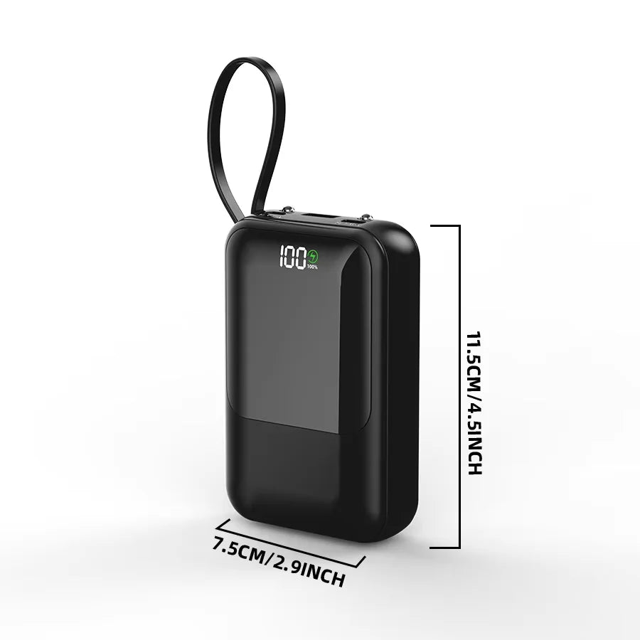 10,000mAh Portable Power Bank with Built-In Charging Cable
