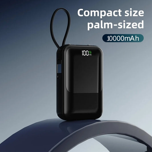 10,000mAh Portable Power Bank with Built-In Charging Cable
