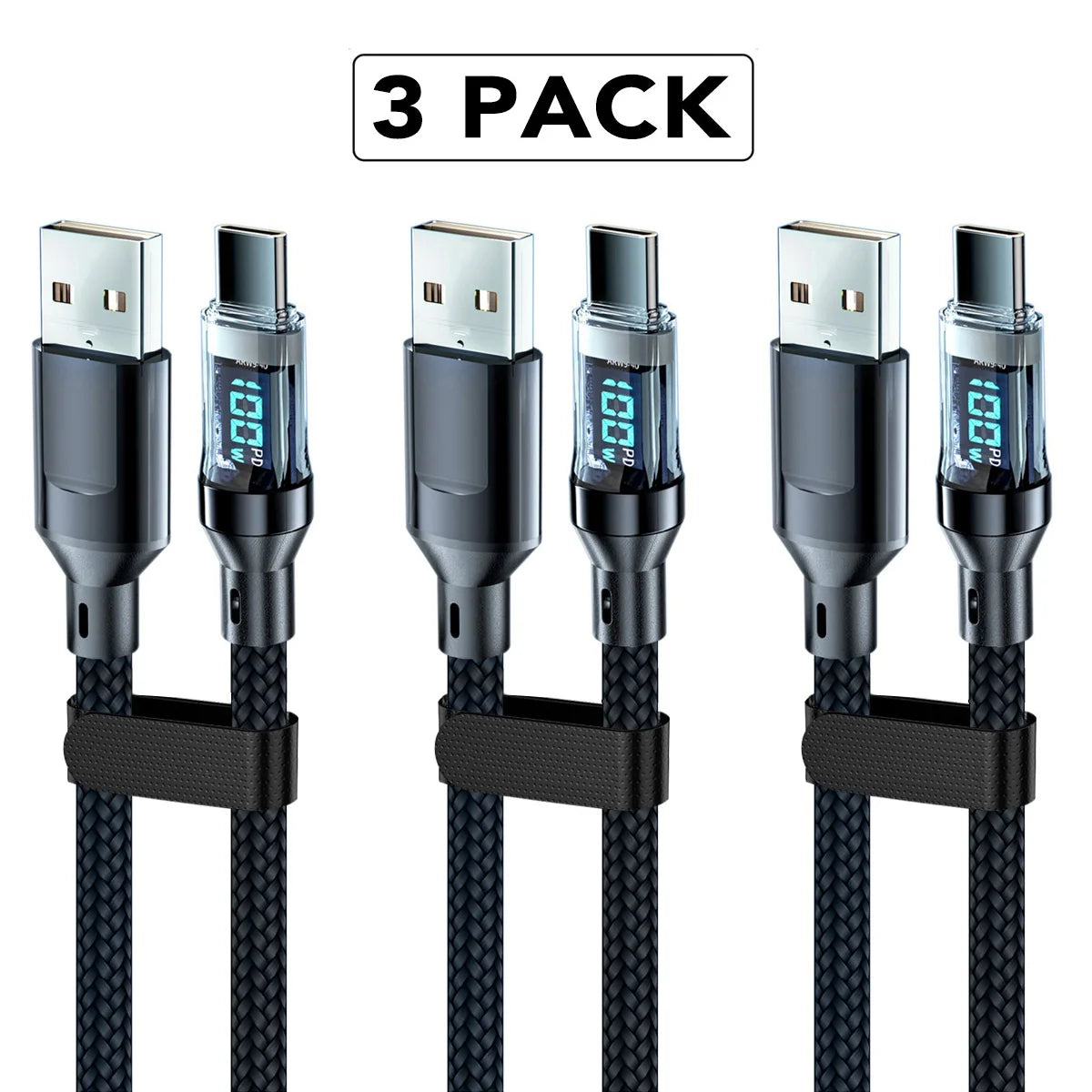 120W 5A USB-A to USB-C Fast Charging Cable with LCD Display